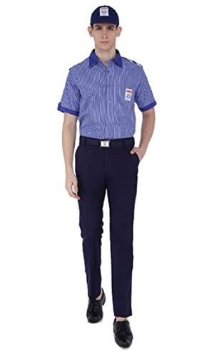 Blue And Navy Blue Half Sleeves Regular Fit Unisex Striped Cotton Petrol Pump Uniform Age Group: Adults