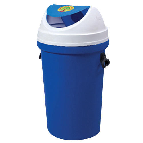 Blue Round Vertical Waste Bins With Flap Lids With 50 Litre Loading Capacity