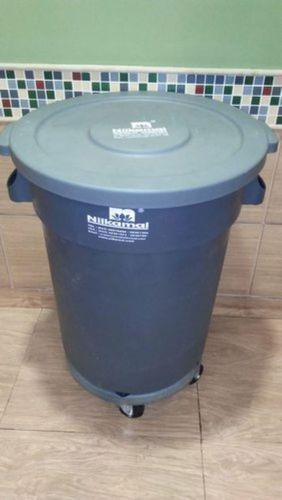 Nilkamal Plastic Grey Hibi Round Waste Bin With Lid 80 Ltr With Trolley Application: Home