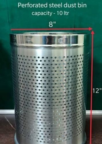 Open Top Structure Round Silver Steel Dustbin Perforated 10 Ltr Loading Capacity Application: Home