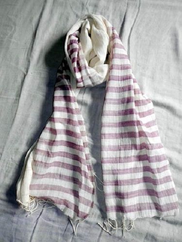White And Magenta Comfortable And Soft Ladies Casual Striped Handloom Cotton Scarves