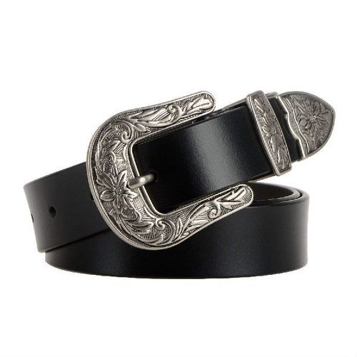 0.5 To 2 Mm Thickness Plain Design Ladies Black Leather Belt With Silver Color Metal Buckle Gender: Female