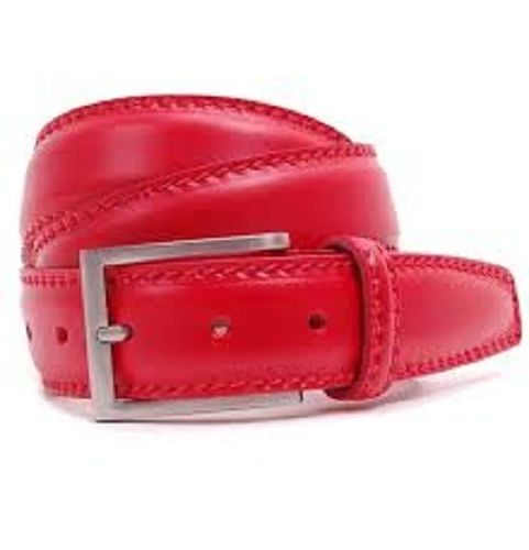 1.5 To 2 Mm Thickness Plain Design Ladies Red Leather Belt With Silver Color Metal Buckle