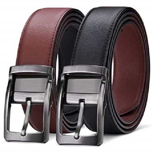 Black 1.5 To 2 Mm Thickness Plain Design Mens Formal Leather Belt With Metal Buckle