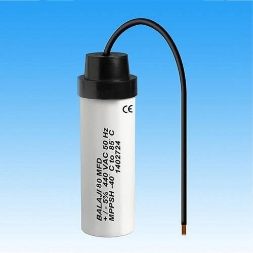 White/Black 5% Tolerance 440 Vac 80Uf Plastic Body Capacitor For Air Conditioner, Motor With Wire