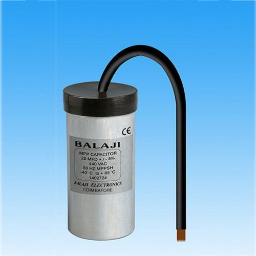 Silver 5% Tolerance Dry Filled 25Uf Aluminium Capacitor For Panel Board, Submersible Pump