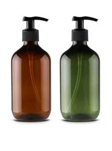 500 Ml Round Shape Amber And Green Plastic Bottle For Storing Toiletry Size: Custom