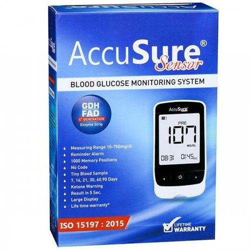 Accusure Blue Glucometer With 25 Pcs Test Strips