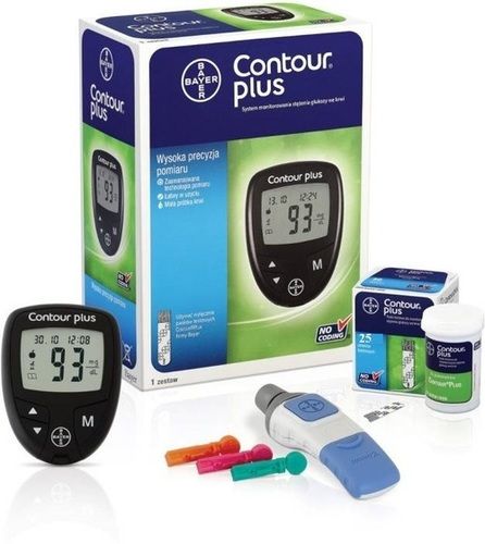 Bayer Contour Plus Black Glucometer With 25 Test Strips &Amp; 5 Lancets