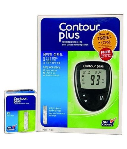 Bayer Contour Plus Black Glucometer With 50 Test Strips &Amp; 5 Lancets