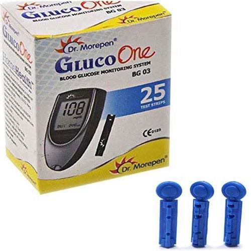 Blood Glucose Monitoring System - Plastic Material, 25 Strips per Set with 5 Vials, White Color, Semi-Automatic Operation, Battery Powered, Lifetime Warranty, Ideal for BG 03 Gluco One