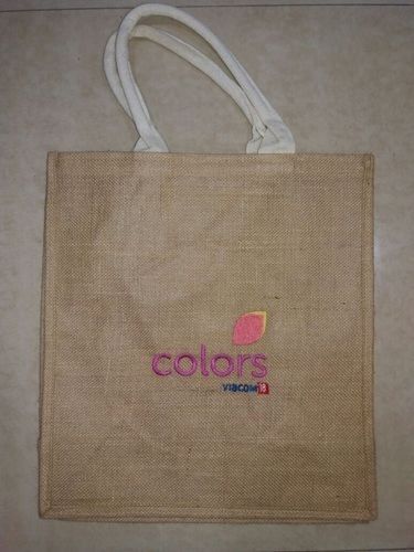 Eco-Friendly Brown Printed Business Promotional Jute Carry Bags With Flexible Rope Handle