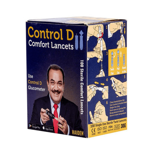 Control D 25 Pcs Blood Glucose Test Strips 100 Pcs Comfort Lancets Combo