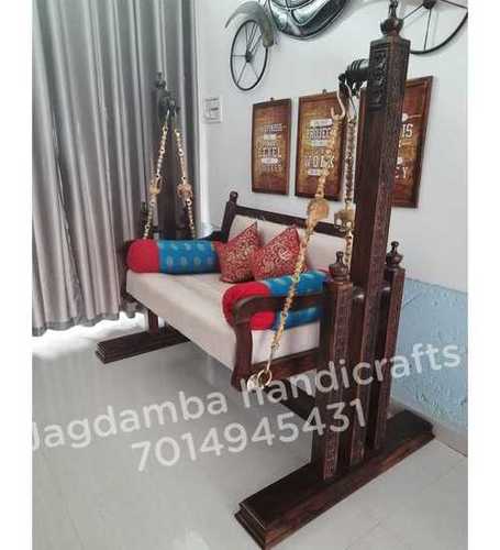 Melamine Polish Teakwood Traditional Wooden Swing With Brass Material Chain