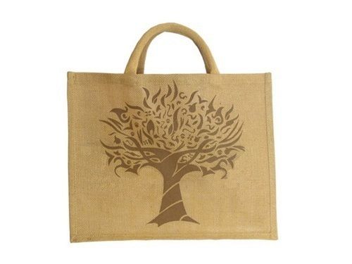 Open Type Brown Printed Eco-Friendly Jute Carry, Gift Bags With Flexible Handle