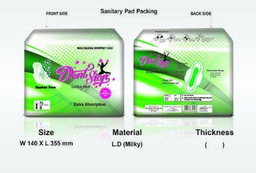 140 x 355 MM Sanitary Pad Packaging 52 Micron Thick Flexible Printed LDPE Pouches