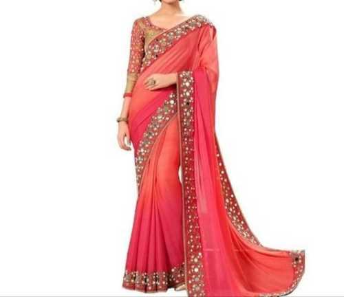 Plain 5.5 Meter Length Light Red Party Wear Ladies Cotton Designer Saree