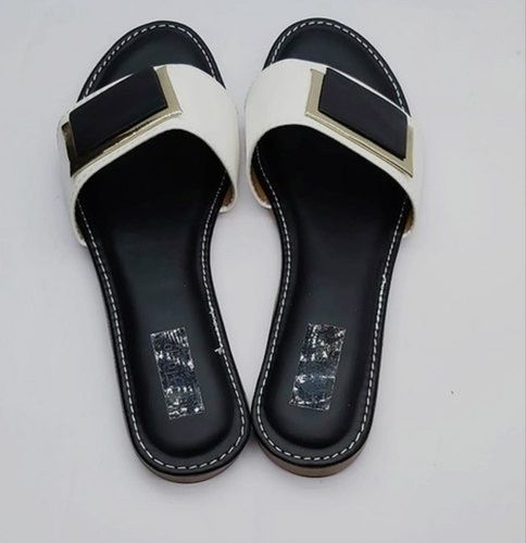 Winter Ladies 5 Size Black/White Party Wear Flat Heel Slip On Pu Sole Sandals