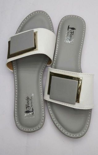 Spring Ladies 7 Size Casual Wear Grey/White Flat Heel Slip On Pu Sole Sandals