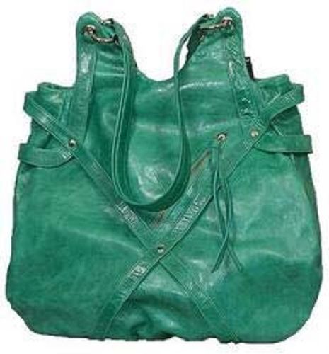 Green Plain Design And Very Spacious Party Wear Leather Hobo Bag With Zipper Closure