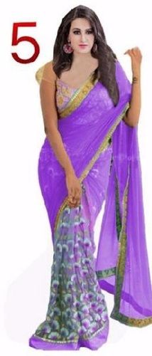 Spring Purple Party Wear Traditional Indian Ladies Designer Georgette Plain And Printed Saree