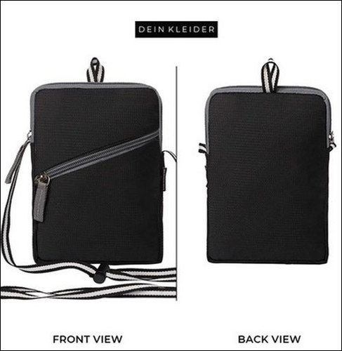 Moisture Proof Casual Black Cross Body Travel Mobile Pouch Sling Messenger Zipper Bag For Women