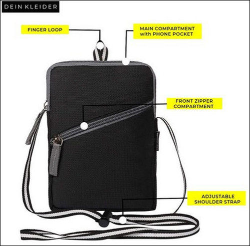 Black Cross Body Travel Mobile Pouch Sling Messenger Casual Bag For Women