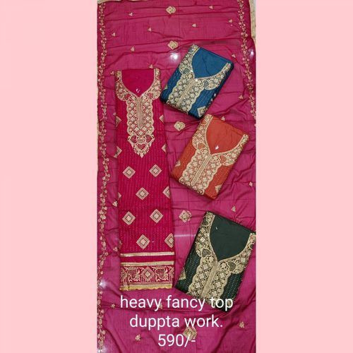 Heavy Fancy Cotton Summer Shades Embellished Suit With Dupatta Work 4pcs Set