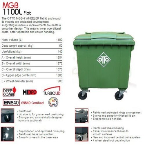 Industrial Dustbin With Lid - Color: Green