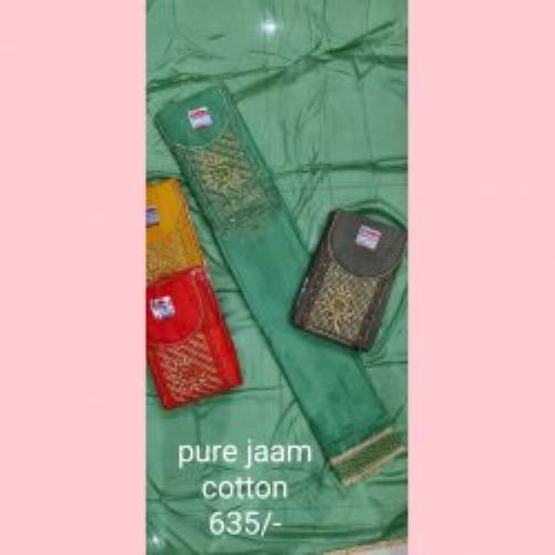 Anti-Wrinkle And Easily Washable Pure Jaam Green Cotton Ladies Suit 4 Pcs Set