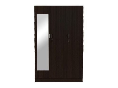 Brown Wooden Double Door With Mirror Garments Wardrobe For Bedroom Indoor Furniture