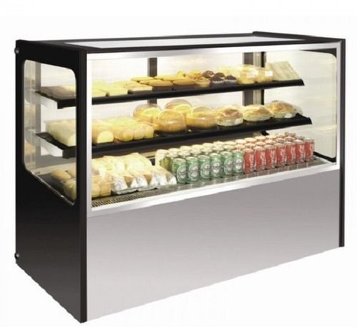 Grey Finely Polished Rectangular Stainless Steel And Glass Refrigerated Showcase