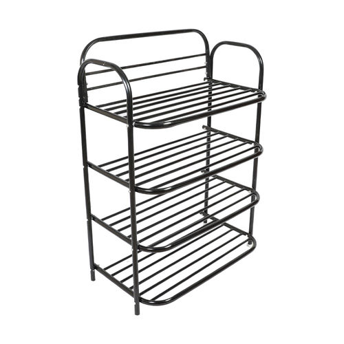 Light weight and Plain 4 Tier Black Color Steel Shoe rack With Anti Rust Properties