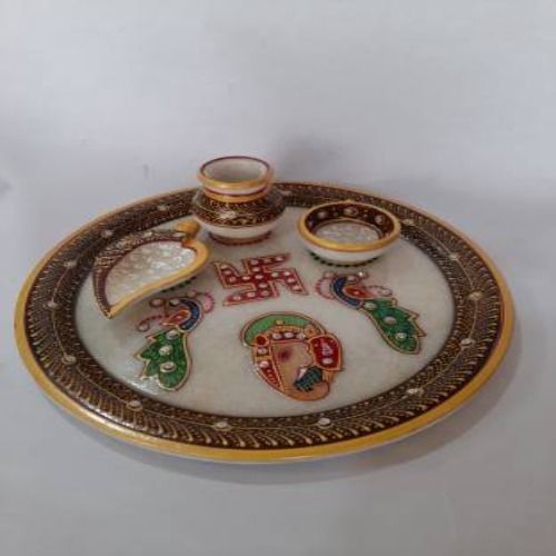 A one Marble Handicrafts Marble Puja Thali/Pooja Plate  (1 Pieces, Multicolor)