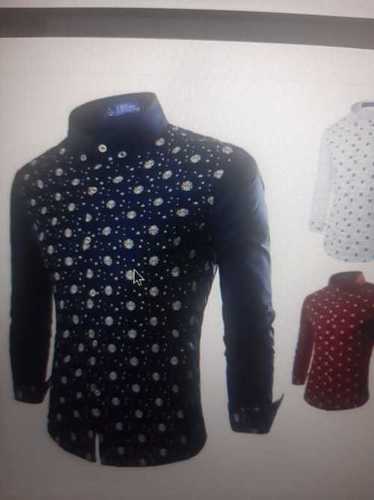 Party Wear Full Sleeve Collar Neck Type Blue Mens Cotton Printed Shirts Age Group: Adult