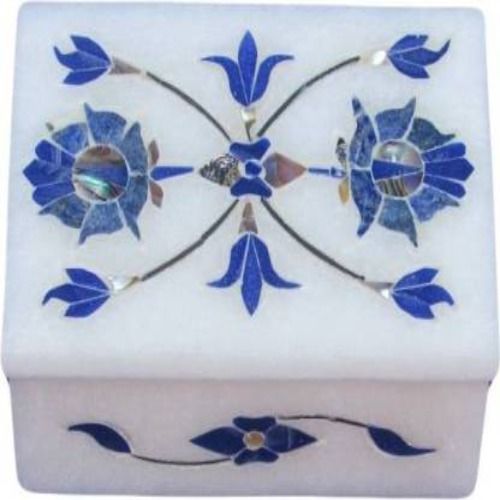 A one Marble Handicrafts Marble Jewellery Box Beautiful Flower Inlay Work Muliple Functions Vanity Box  (White)