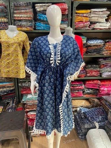 Pure Cambric Cotton Kaftan With Printed Work