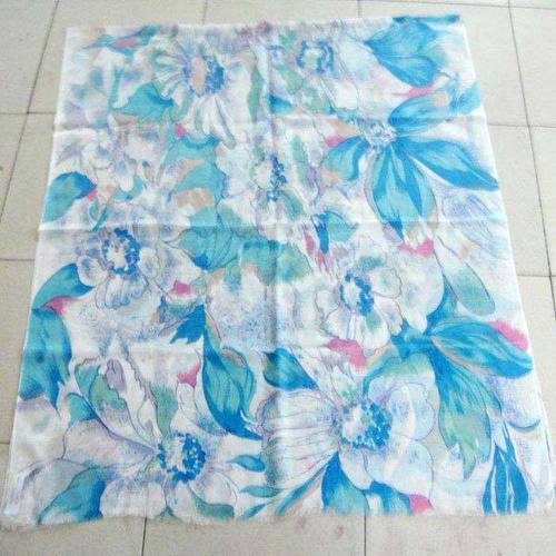 Machine Made Sky Blue And White Extremely Warm And Soft Ladies Casual Floral Printed Woolen Winter Scarves