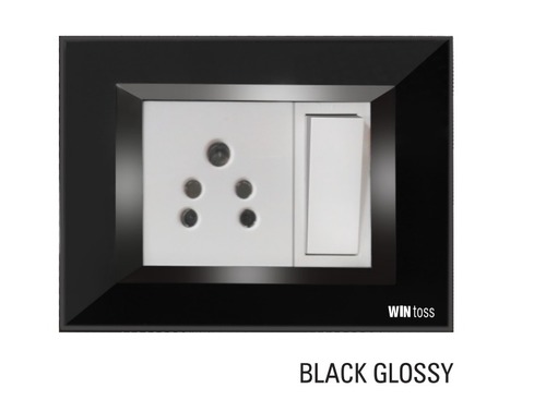 विन प्लस ग्लास मॉड्यूलर कवर फ्रेम्स विथ प्लेट ब्लैक ग्लॉसी 12M