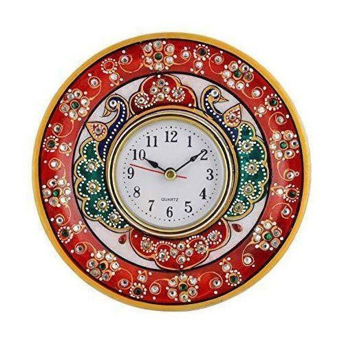 Handcrafted Antique Marble Analog Wall Clock For Home Decoration With Round Shape