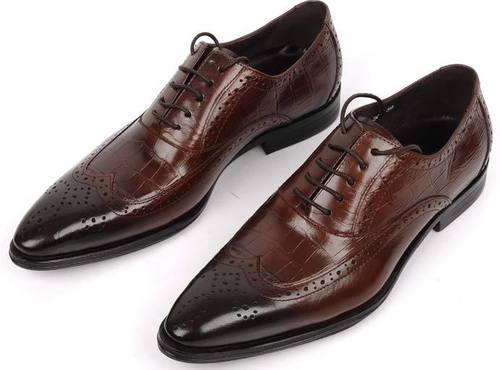 Brown Lace Closure 6 To 10 Size Anti Skid And Low Heel Plain Design Mens Leather Formal Shoes