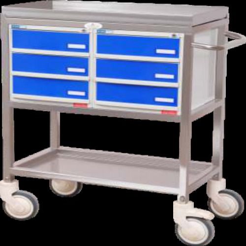 Durable 125 Mm Castor Diameter Powder Coated Stainless Steel 4 Wheel Hospital Medicine Trolley