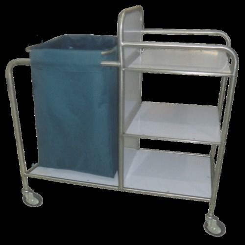 Durable 3 Shelves 4 Wheel With 10 Cm Castor Diameter Stainless Steel Hospital Changing Cum Soiled Linen Trolley 