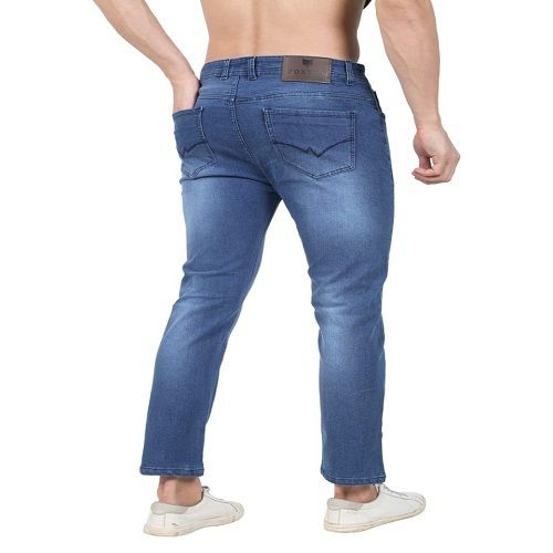 Denim Blue Color Mid Rising Stretch Slim Fit Mens Jeans with 4 Pockets