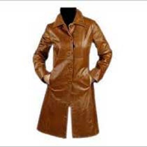 Full Sleeve, Plain Design And Tan Color Ladies Zipper Closure Full Length Leather Jackets For Winter Weather