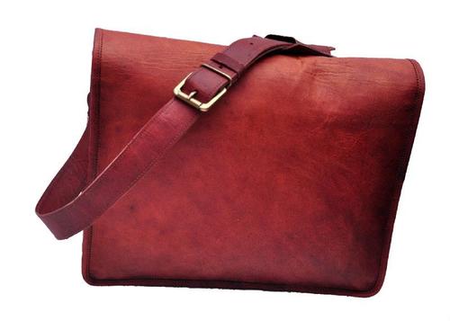 Brow Light Weight And Spacious Brown Color Plain Design Square Shape Leather Laptop Bags