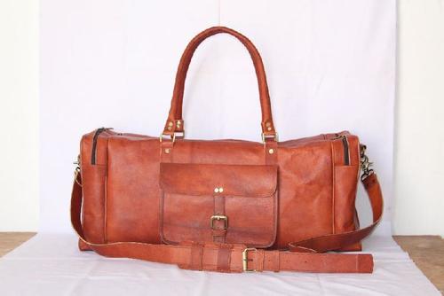 Brown Light Weight And Spacious Plain Design Anti Tear Rectangular Leather Luggage Bags