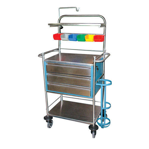 Powder Coated 2 Shelves 3 Drawers Polished Finish Trauma Emergency Crash Cart 