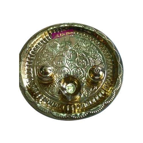 Golden Brass Pooja Thali With Round Shape And 10 Inch Dimension And 150Gm Weight