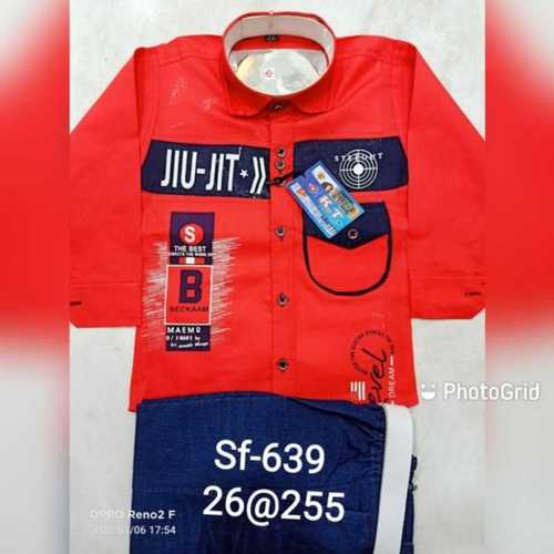 Casual And Party Wear Denim And Cotton Fabric Children Cloth Set